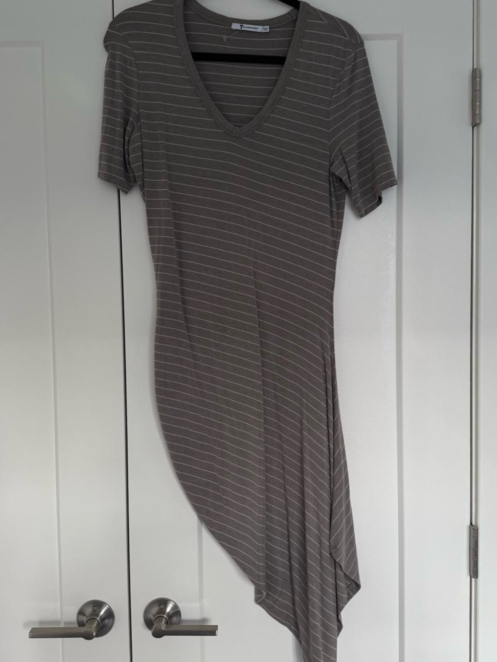 Alexander Wang Gray Striped Asymmetrical Midi Dress